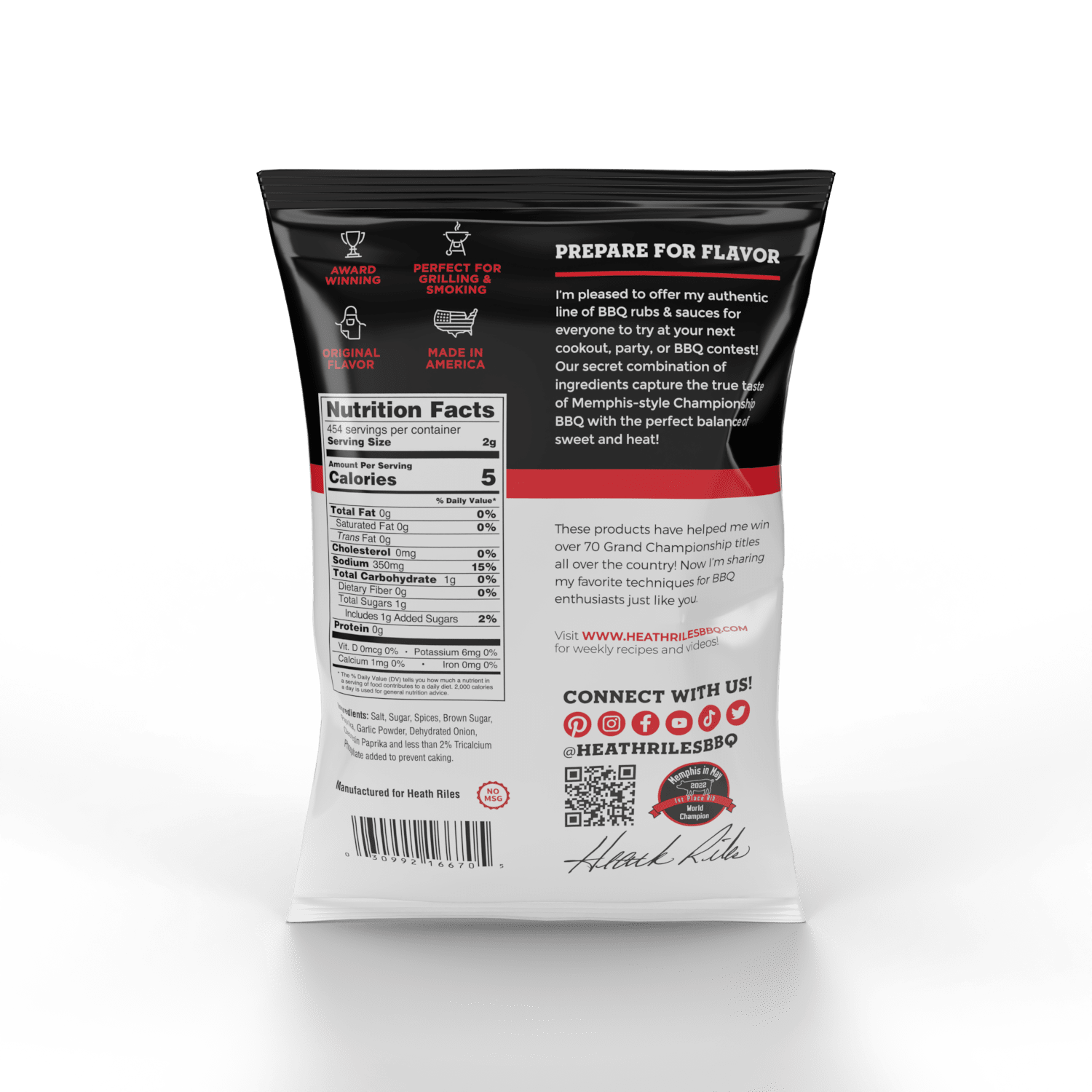 Heath Riles - Hot BBQ Rub - Bulk Bag - 2 lbs